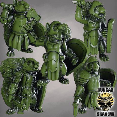 Squirrel Folk with Sword and Shield Miniature | Set of 5 - Tabletop RPG & D&D miniature. Perfect for wargaming & collectors