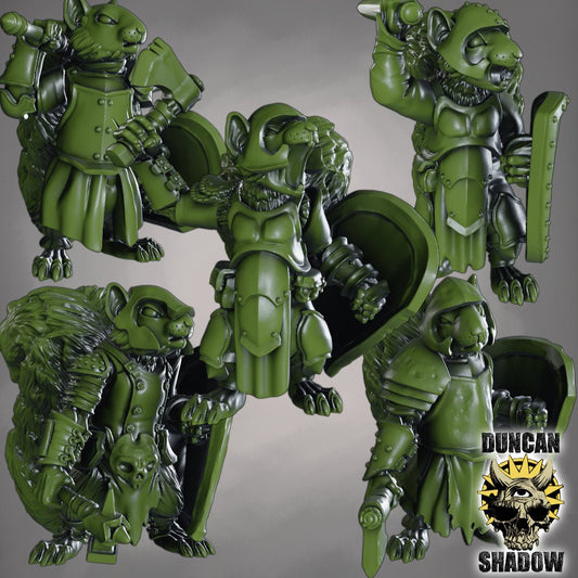 Squirrel Folk with Sword and Shield Miniature - Set of 5 - 32mm
