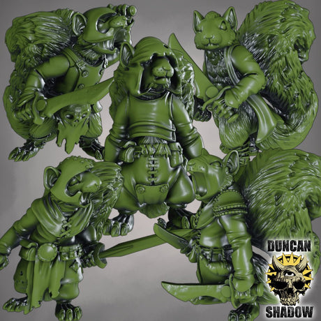 Squirrel Folk with Swords Miniature | Set of 5 - Tabletop RPG & D&D miniature. Perfect for wargaming & collectors