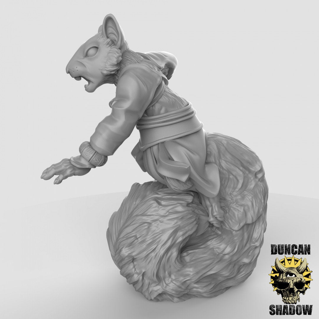 Squirrel monk Miniature | Left - Tabletop RPG & D&D miniature. Perfect for wargaming & collectors
