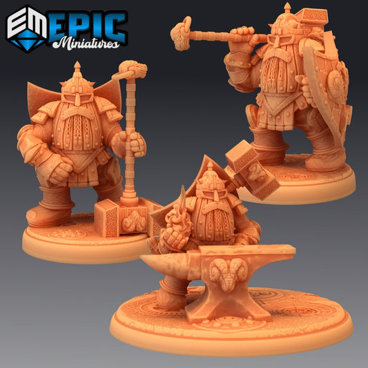 Steel Dwarf Miniature - Set of 3 - 28mm