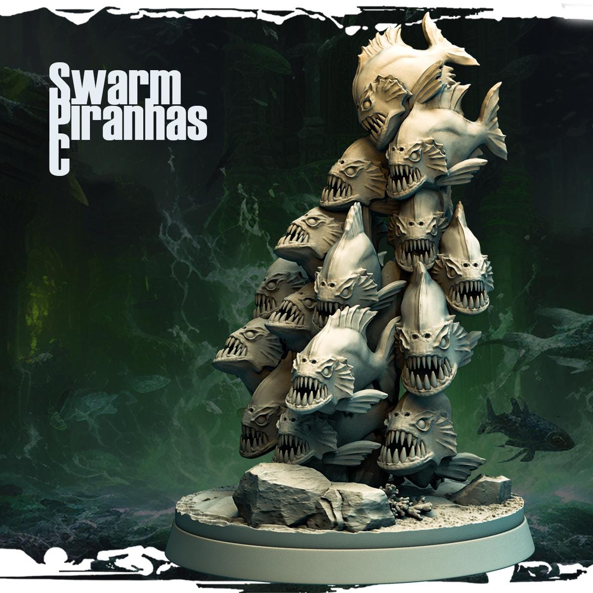 Swarm Piranhas Miniature | Piranha Swarm C - Tabletop RPG & D&D miniature. Perfect for wargaming & collectors