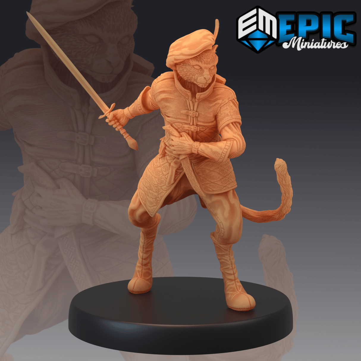 Tabaxi Black Cat Rogue Miniature | B - Tabletop RPG & D&D miniature. Perfect for wargaming & collectors
