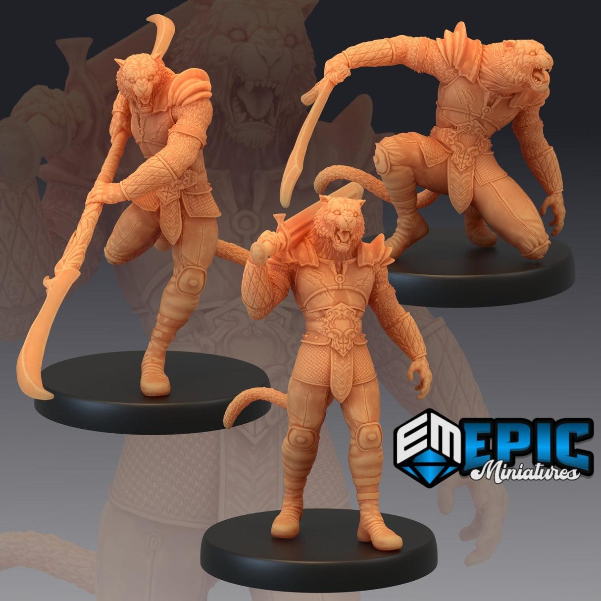 Tabaxi Tiger General Miniature | Set of 3 - Tabletop RPG & D&D miniature. Perfect for wargaming & collectors