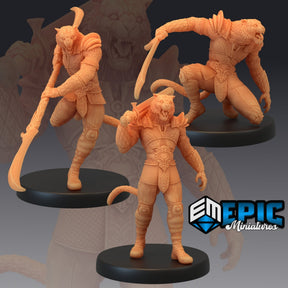 Tabaxi Tiger General Miniature | Set of 3 - Tabletop RPG & D&D miniature. Perfect for wargaming & collectors