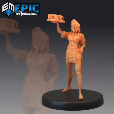 Tavern Waitress Miniature | A - Tabletop RPG & D&D miniature. Perfect for wargaming & collectors