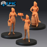 Tavern Waitress Miniature | Set of 3 - Tabletop RPG & D&D miniature. Perfect for wargaming & collectors