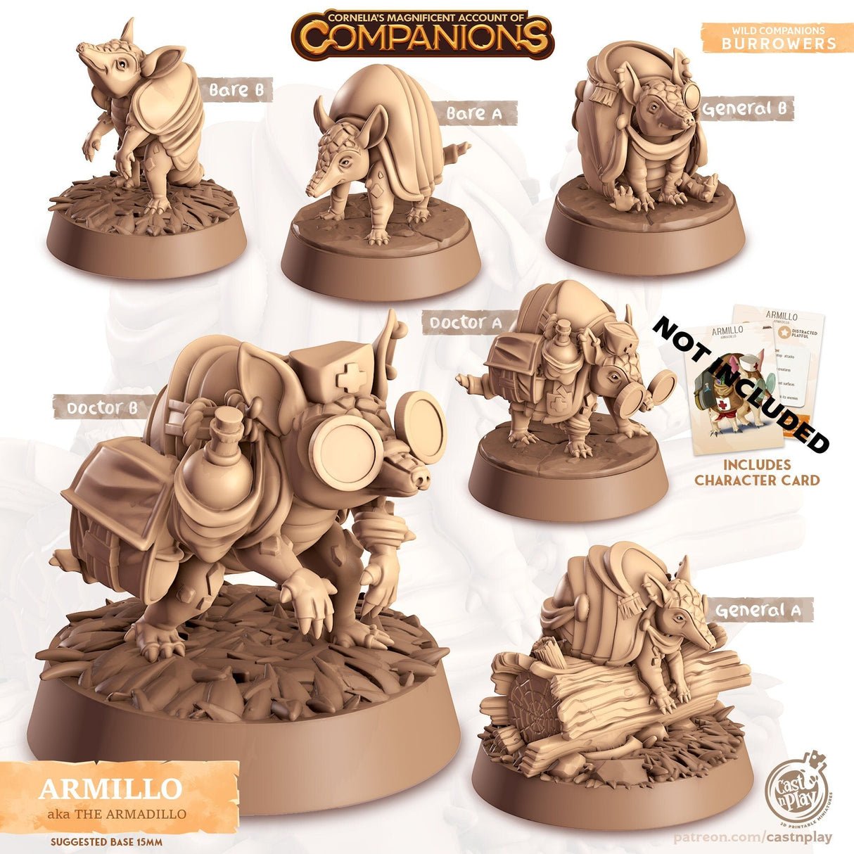 The Armadillo Companion Miniature | Bare A - Tabletop RPG & D&D miniature. Perfect for wargaming & collectors