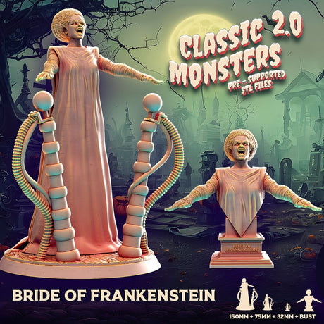 The Bride of Frankenstein Miniature | Frankensteins Bride - Tabletop RPG & D&D miniature. Perfect for wargaming & collectors