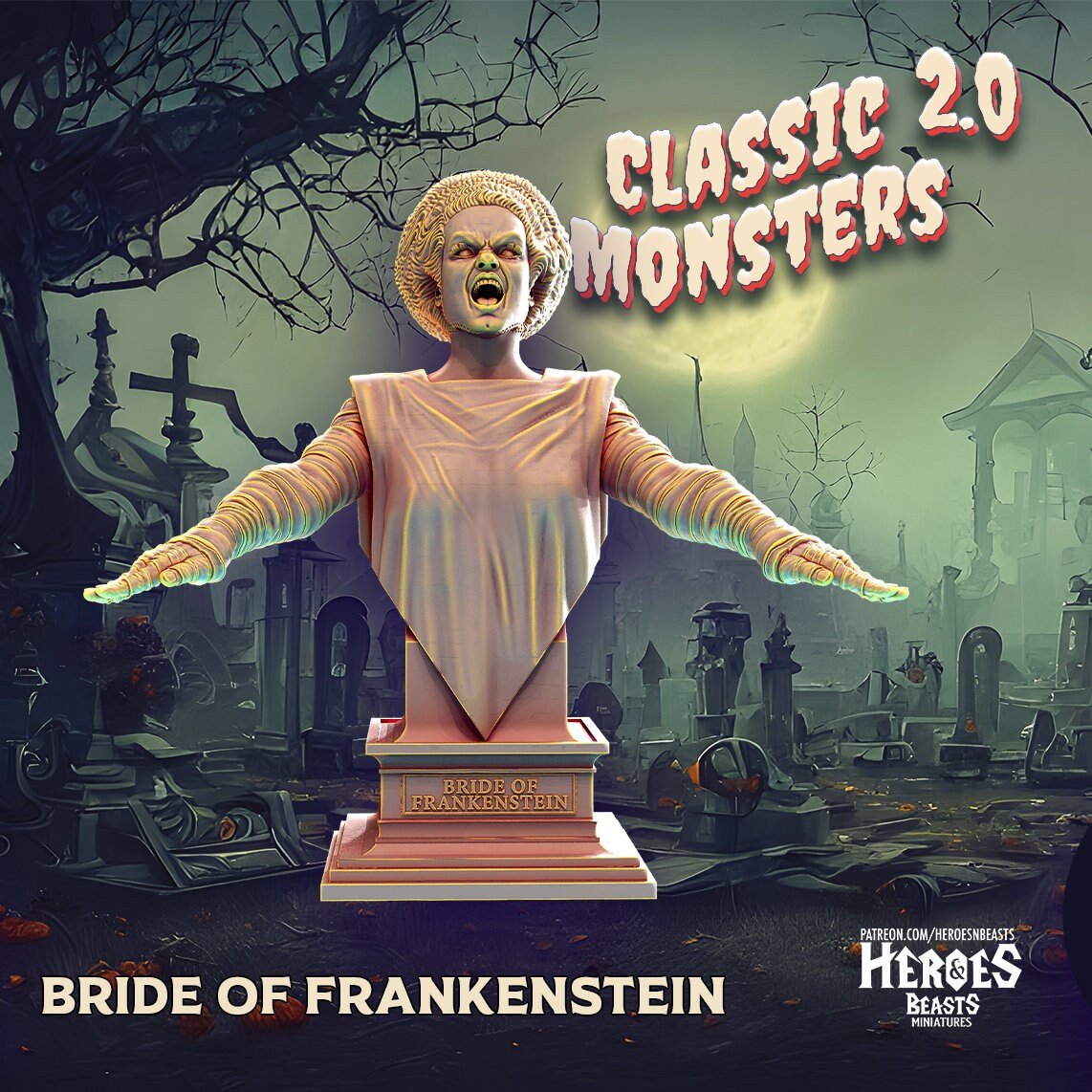 The Bride of Frankenstein Miniature | Frankensteins Bride - Tabletop RPG & D&D miniature. Perfect for wargaming & collectors