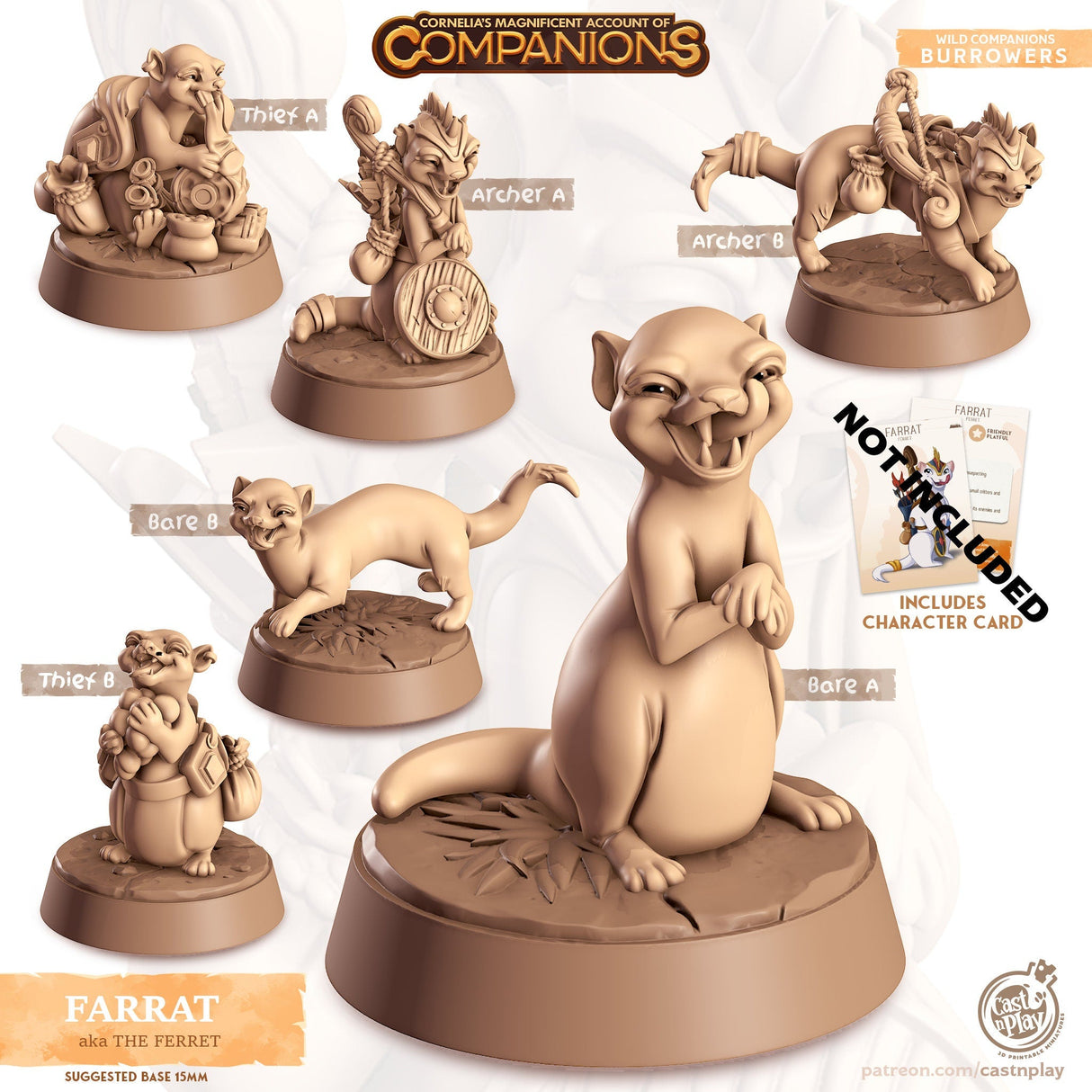 The Ferret Companion Miniature | Archer A - Tabletop RPG & D&D miniature. Perfect for wargaming & collectors