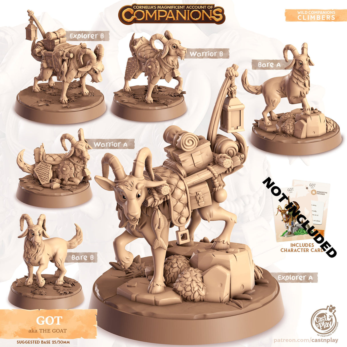 The Goat Companion Miniature | Bare A - Tabletop RPG & D&D miniature. Perfect for wargaming & collectors