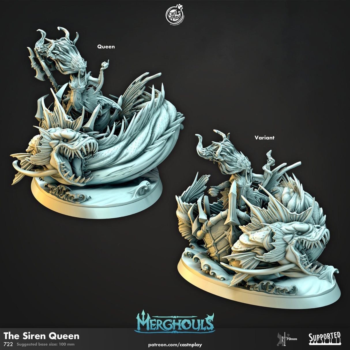 The Siren Queen Miniature | Set of 2 - Tabletop RPG & D&D miniature. Perfect for wargaming & collectors