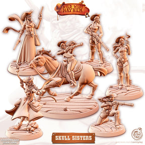 The Skull Sisters Female Outlaw Miniature | Full Set All Models - Tabletop RPG & D&D miniature. Perfect for wargaming & collectors