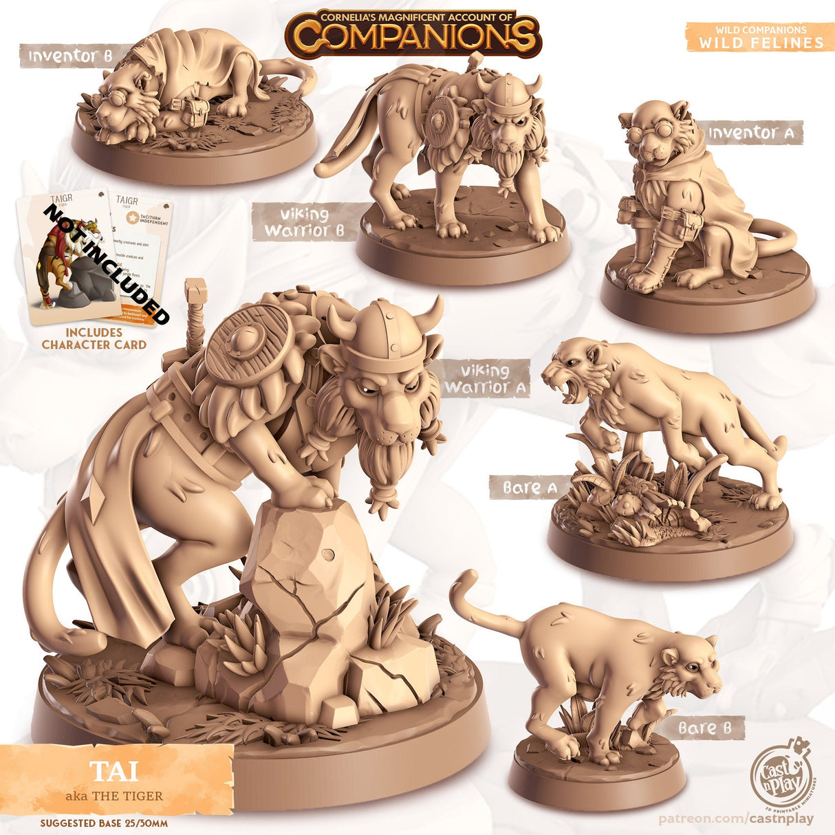 The Tiger Companion Miniature | Bare A - Tabletop RPG & D&D miniature. Perfect for wargaming & collectors