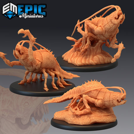 Thermal Shrimp Miniature | Set of 3 - Tabletop RPG & D&D miniature. Perfect for wargaming & collectors