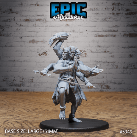 Three Heads Oni Miniature | A - Tabletop RPG & D&D miniature. Perfect for wargaming & collectors