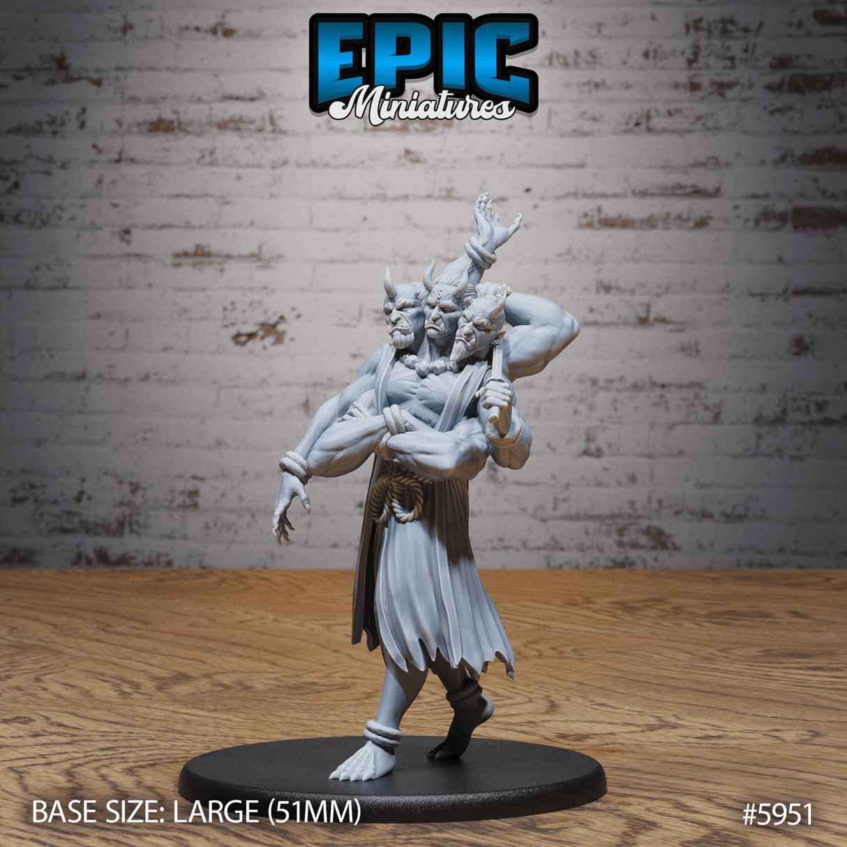Three Heads Oni Miniature | C - Tabletop RPG & D&D miniature. Perfect for wargaming & collectors