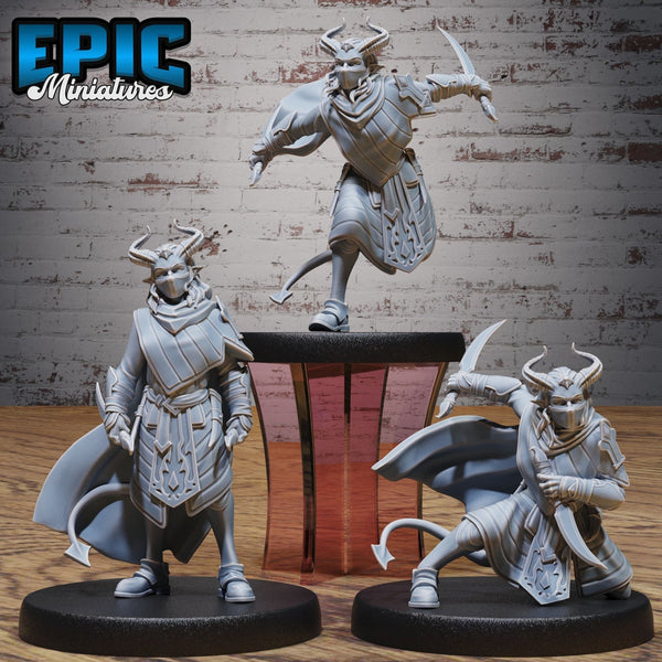Tiefling Assassin Miniature | Set of 3 - Tabletop RPG & D&D miniature. Perfect for wargaming & collectors