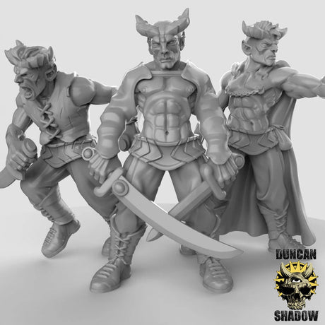 Tiefling Pirate Set 3 Miniature | Set of 3 - Tabletop RPG & D&D miniature. Perfect for wargaming & collectors