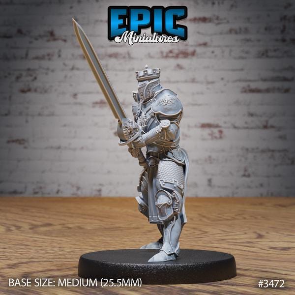 Tower Knight, Paladin Knight, Holy Warrior Miniature | 3472 w/sword - Tabletop RPG & D&D miniature. Perfect for wargaming & collectors