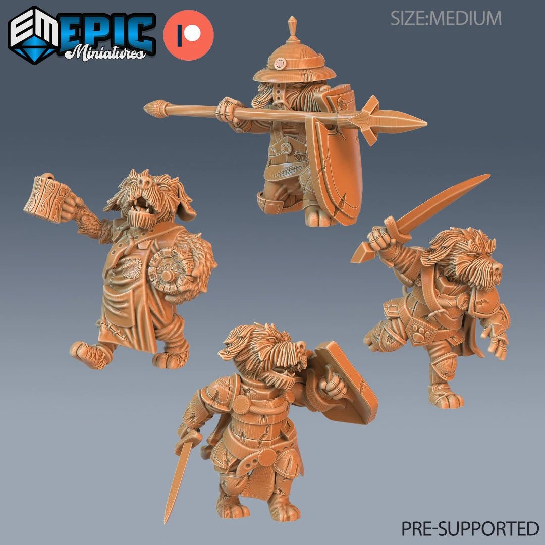 Town Dog Folk Miniature | Set of 4 - Tabletop RPG & D&D miniature. Perfect for wargaming & collectors