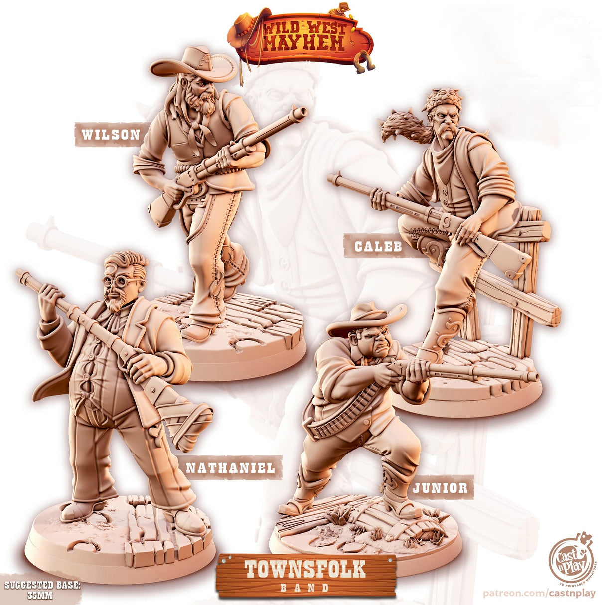 Town Folk Posse Wild West Cowboy Miniature | Set of 4 - Tabletop RPG & D&D miniature. Perfect for wargaming & collectors