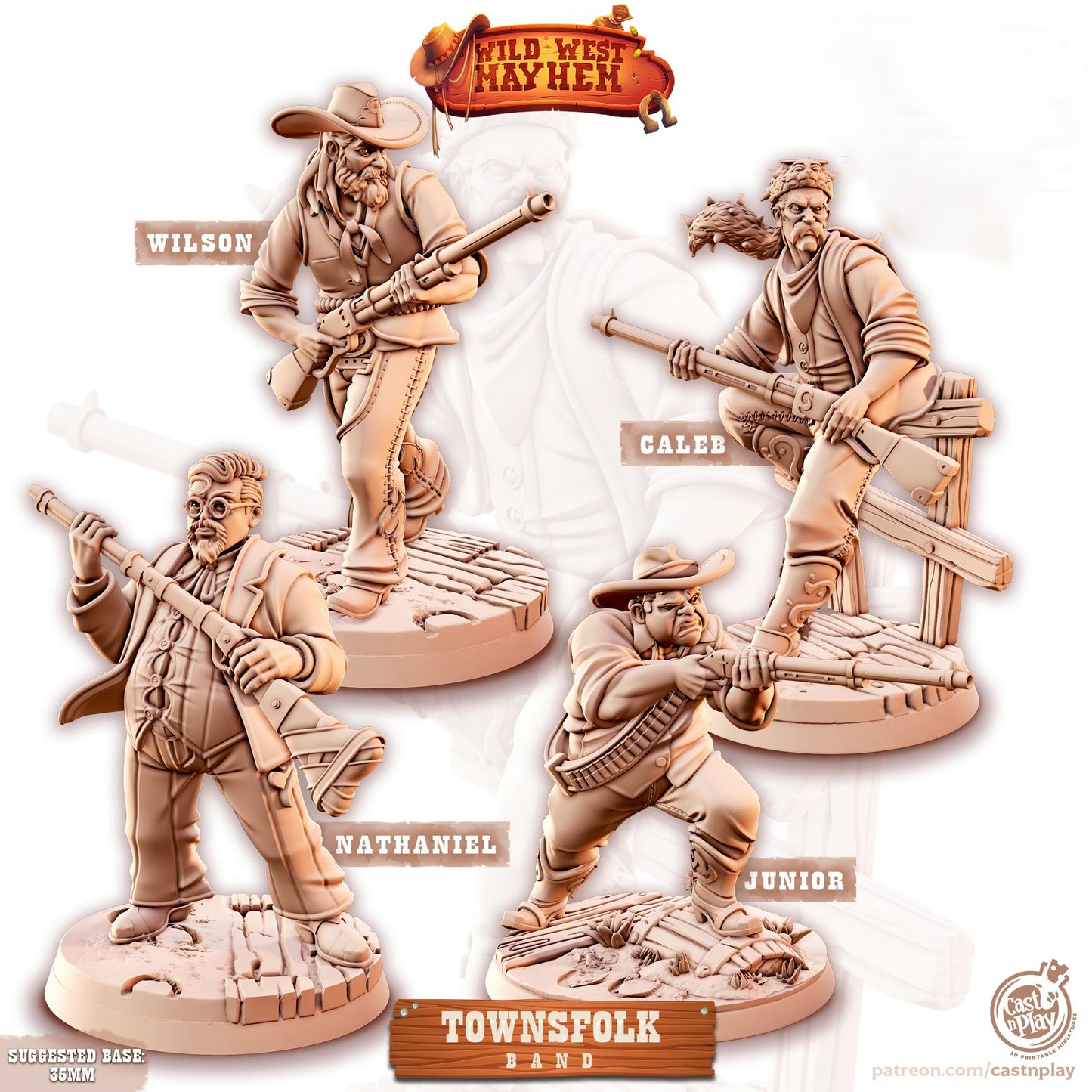 Town Folk Posse Wild West Cowboy Miniature - Set of 4 - 28mm