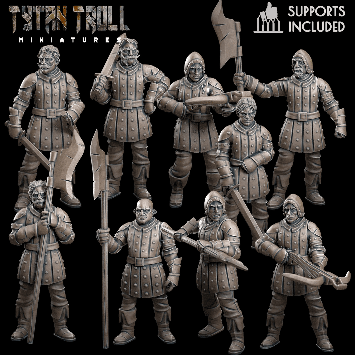 Town Guards Guard 4 Miniature | Set of 9 - Tabletop RPG & D&D miniature. Perfect for wargaming & collectors