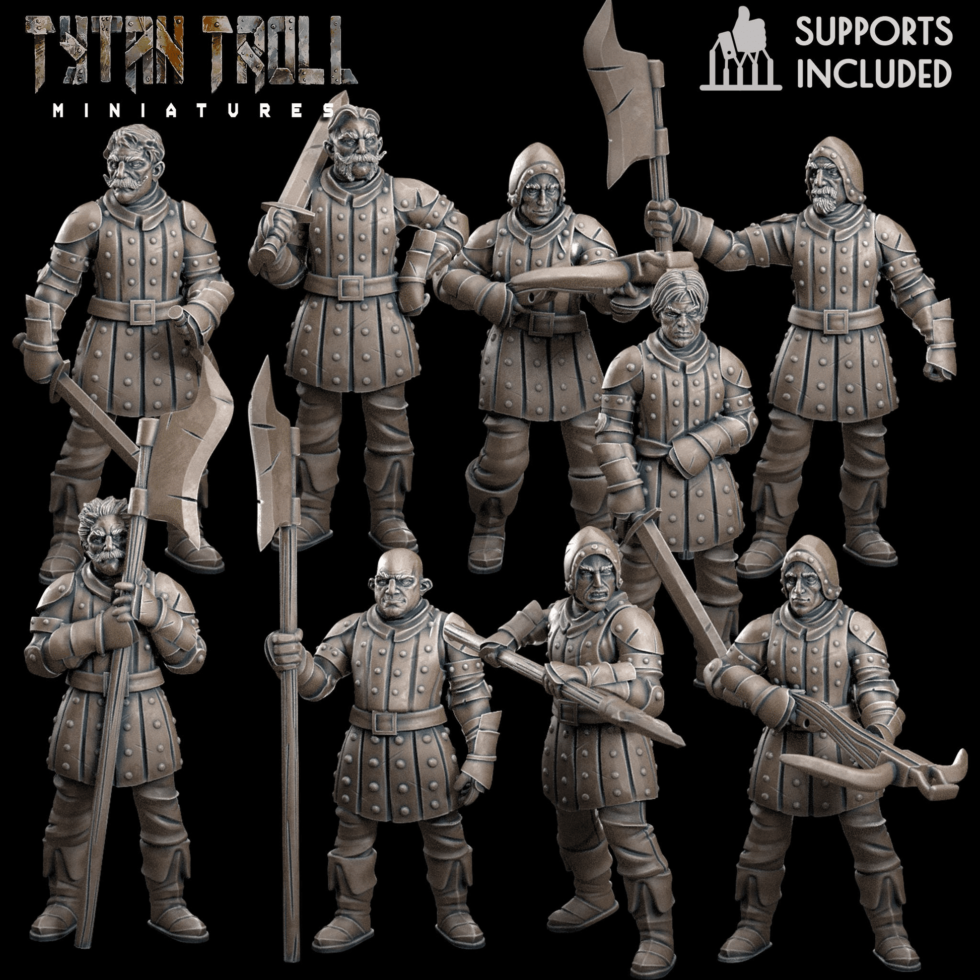 Town Guards Miniature - Set of 9 - 28mm