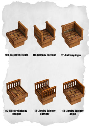 Town Tiles Balcony & Corridor Pack (MT2 109 to MT2 114) | Set of 6 - Tabletop RPG & D&D miniature. Perfect for wargaming & collectors