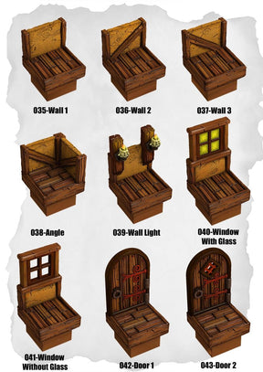 Town Tiles Basic Walls & Doors Pack (MT1 035 to MT1 043) | Set of 9 - Tabletop RPG & D&D miniature. Perfect for wargaming & collectors