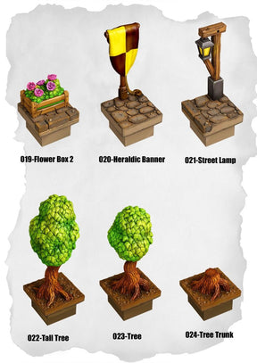 Town Tiles Garden & Street Detail Pack (MT2 019 to MT2 024) | Set of 6 - Tabletop RPG & D&D miniature. Perfect for wargaming & collectors