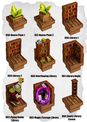 Town Tiles Magical Library (MT2 056 to MT2 064) | Set of 9 - Tabletop RPG & D&D miniature. Perfect for wargaming & collectors