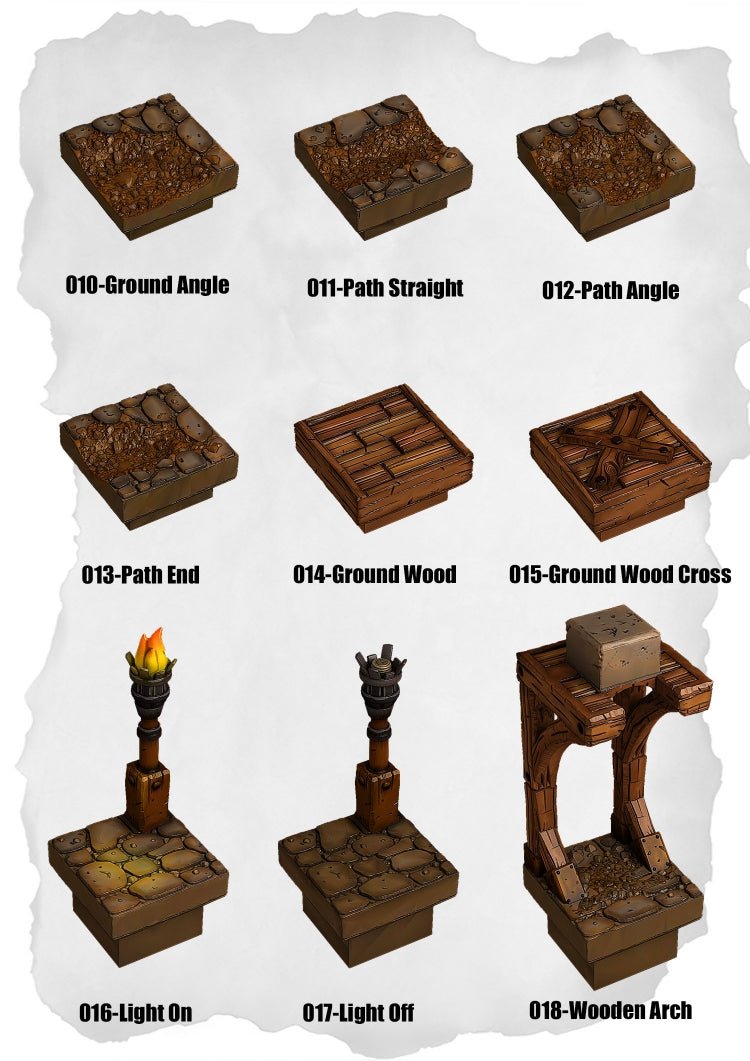 Town Tiles Pathways & Light Fixtures Pack (MT1 010 to MT1 018) | Set of 9 - Tabletop RPG & D&D miniature. Perfect for wargaming & collectors