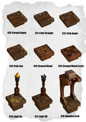 Town Tiles Pathways & Light Fixtures Pack (MT1 010 to MT1 018) | Set of 9 - Tabletop RPG & D&D miniature. Perfect for wargaming & collectors