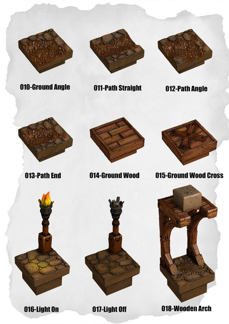 Town Tiles Pathways & Light Fixtures Pack (MT1 010 to MT1 018) | Set of 9 - Tabletop RPG & D&D miniature. Perfect for wargaming & collectors