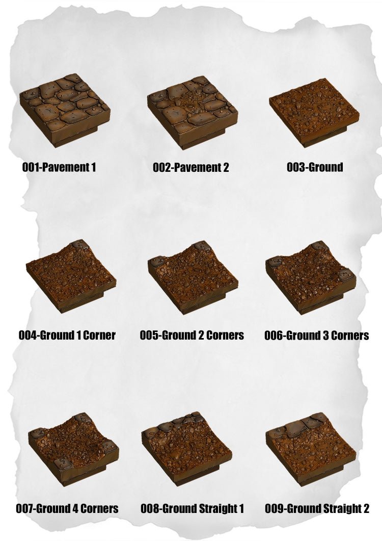 Town Tiles Pavement & Ground Basics (MT1 001 to MT1 009) | Set of 9 - Tabletop RPG & D&D miniature. Perfect for wargaming & collectors