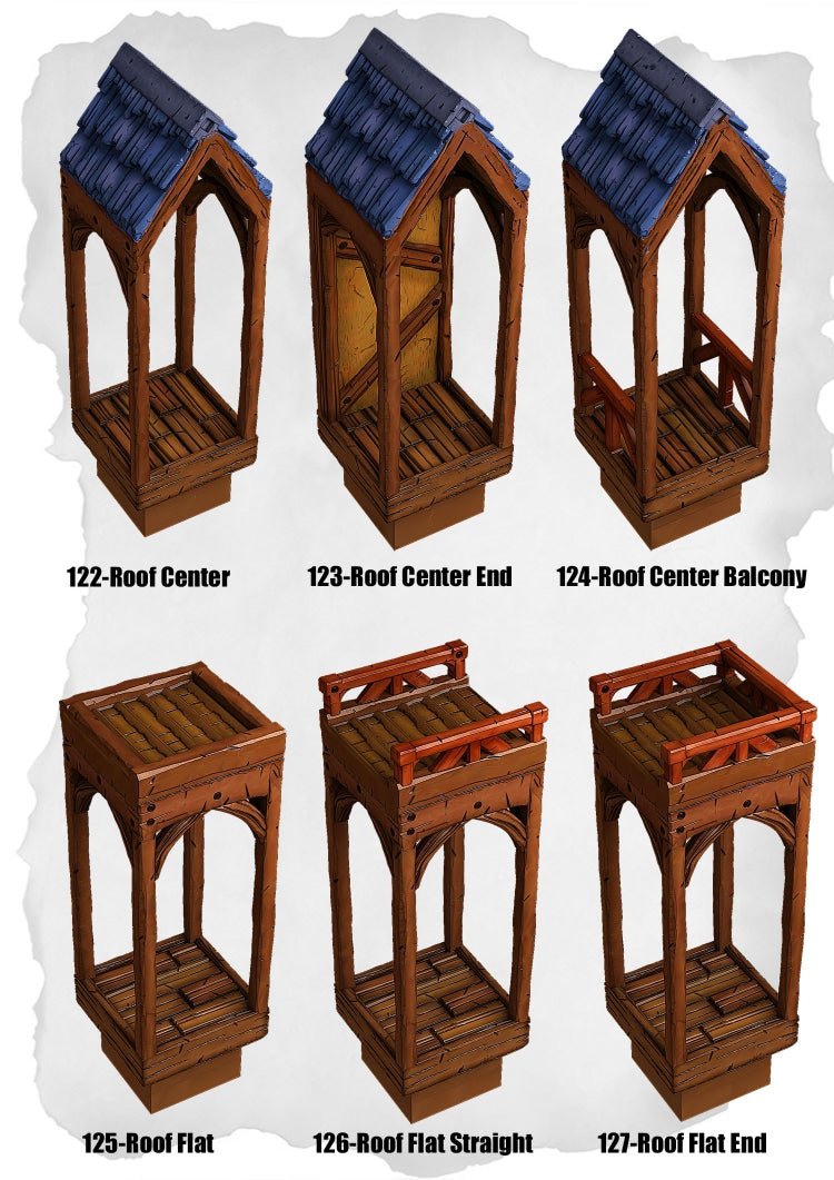 Town Tiles Roof Center Pack (MT1 122 to MT1 127) | Set of 6 - Tabletop RPG & D&D miniature. Perfect for wargaming & collectors