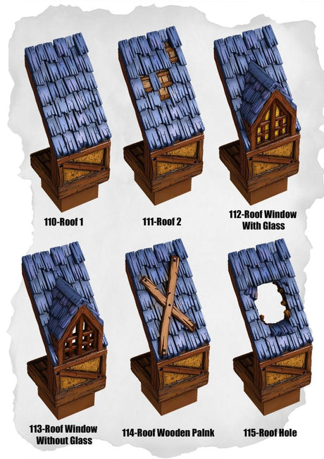 Town Tiles Roof Structure Pack (MT1 110 to MT1 115) | Set of 6 - Tabletop RPG & D&D miniature. Perfect for wargaming & collectors