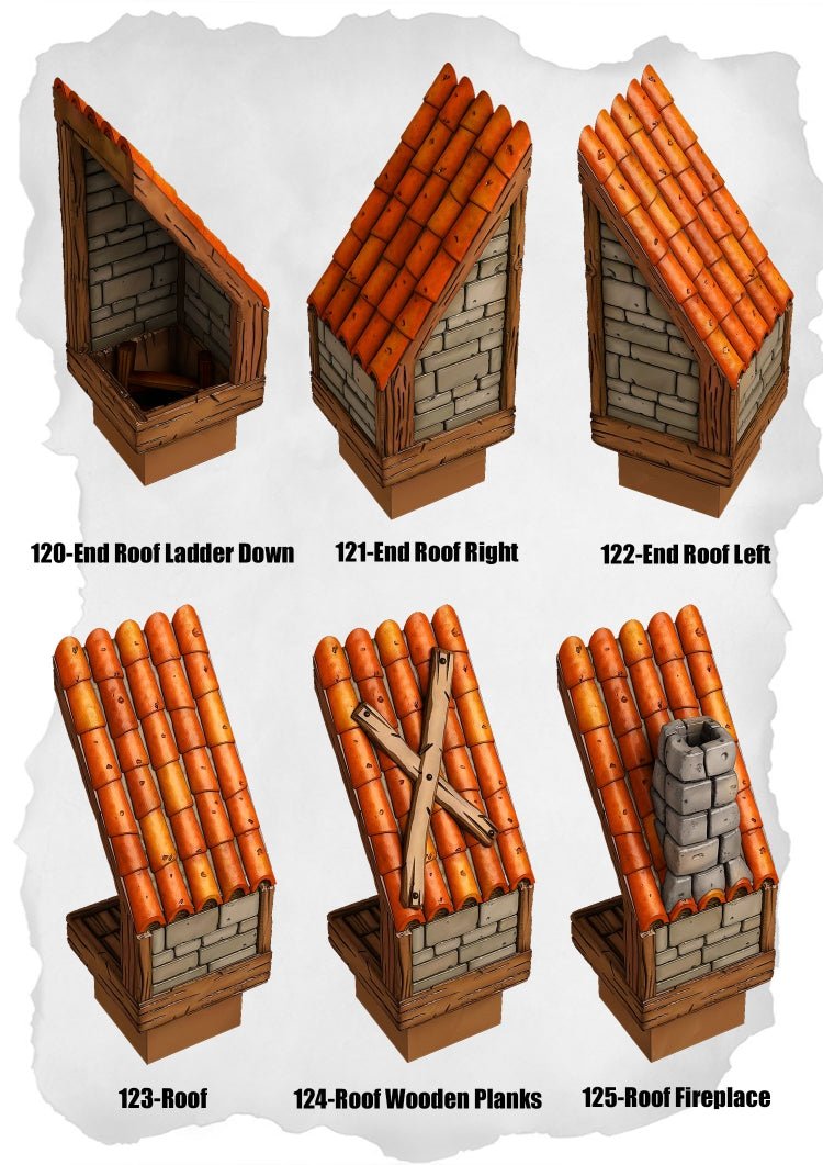 Town Tiles Rooftop Details Pack (MT2 120 to MT2 125) | Set of 6 - Tabletop RPG & D&D miniature. Perfect for wargaming & collectors