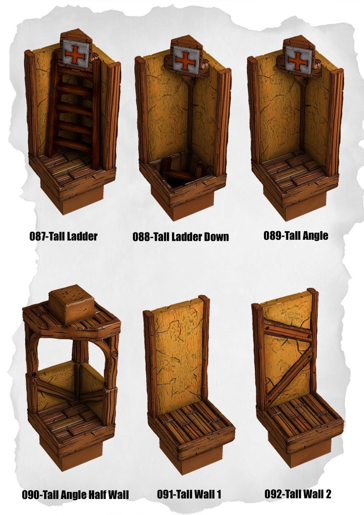 Town Tiles Tall Ladders & Walls Pack (MT1 087 to MT1 092) | Set of 6 - Tabletop RPG & D&D miniature. Perfect for wargaming & collectors