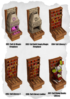 Town Tiles Tall Magic Library Pack (MT2 092 to MT2 097) | Set of 6 - Tabletop RPG & D&D miniature. Perfect for wargaming & collectors