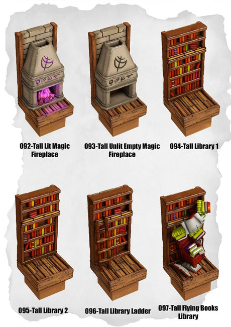 Town Tiles Tall Magic Library Pack (MT2 092 to MT2 097) | Set of 6 - Tabletop RPG & D&D miniature. Perfect for wargaming & collectors