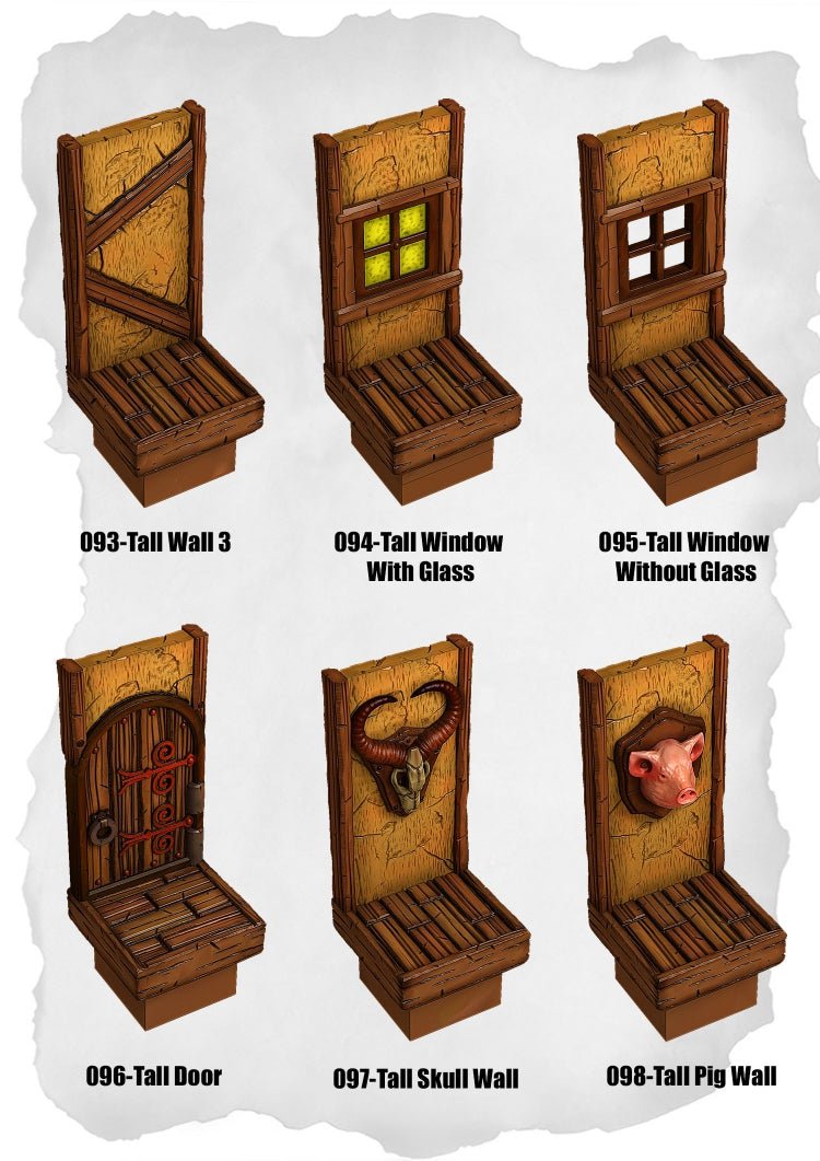 Town Tiles Tall Variants Skull, Pig & Fireplace Pack (MT1 093 to MT1 098) - Set of 6 - 