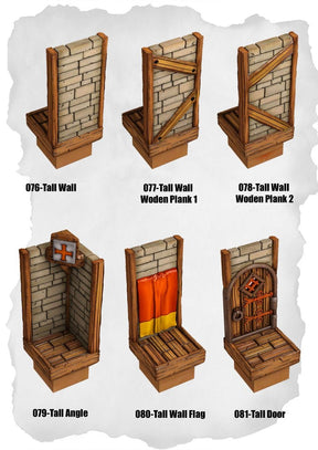 Town Tiles Tall Wall Pack (MT2 076 to MT2 081) | Set of 6 - Tabletop RPG & D&D miniature. Perfect for wargaming & collectors