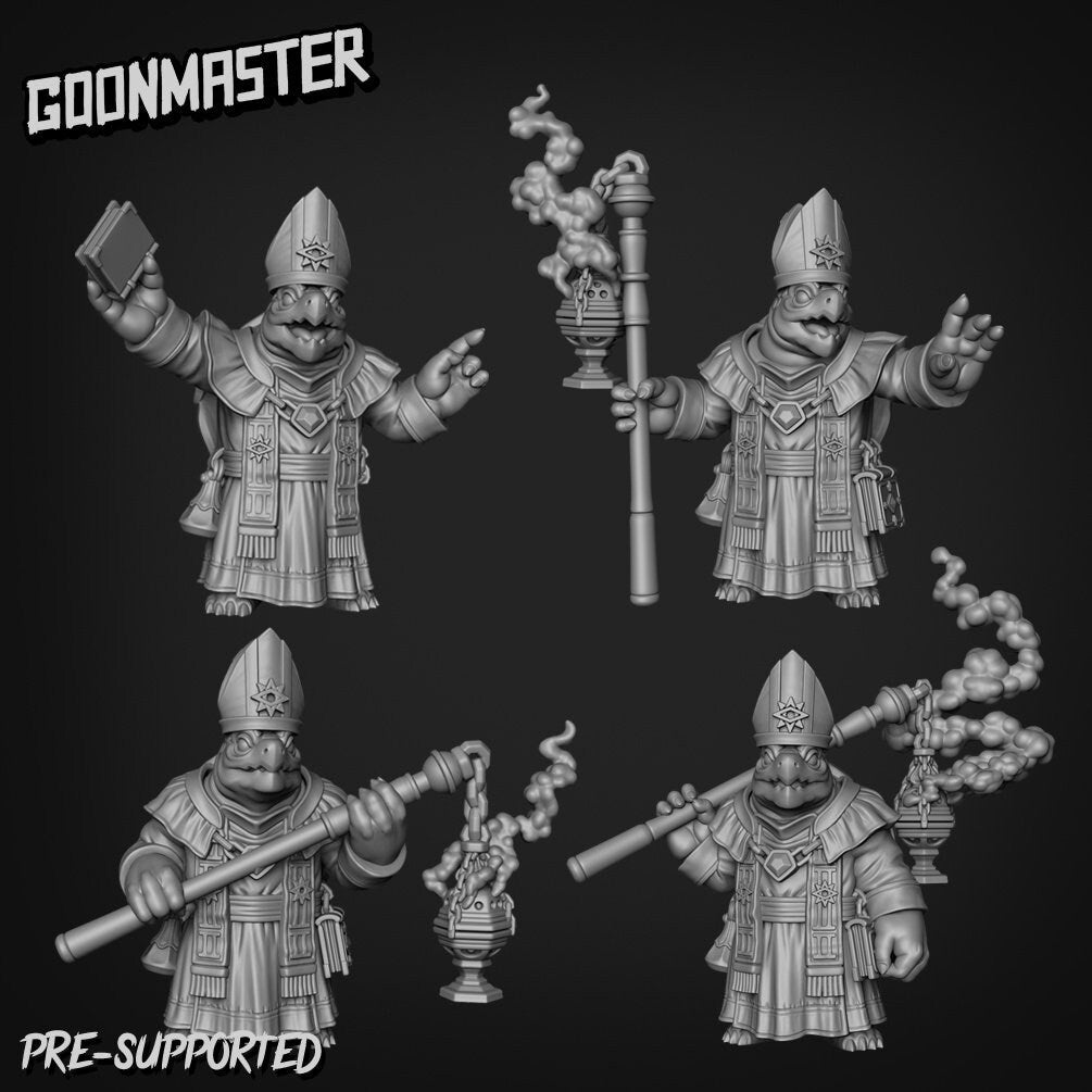 Turtle Folk Priest Miniature - set of 4 - 28mm