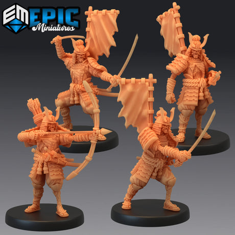 Undead Samurai Miniature | Set of 4 - Tabletop RPG & D&D miniature. Perfect for wargaming & collectors