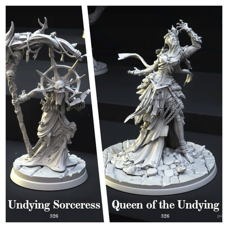 Undying, Undead Sorceress Queen Miniature | Set of 2 - Tabletop RPG & D&D miniature. Perfect for wargaming & collectors