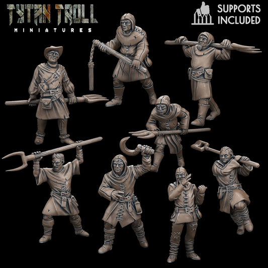 Village Mob Miniature - set of 8 - 28mm